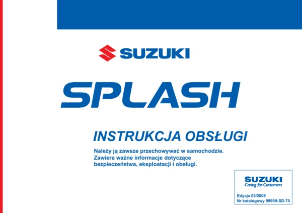 Instrukcja obsługi Suzuki Splash — wydanie 03/2008