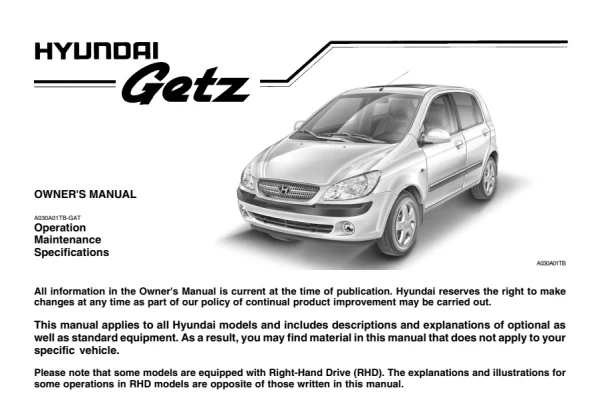 Instrukcja obsługi Hyundai Getz TB — wydanie A030A01TB-GAT