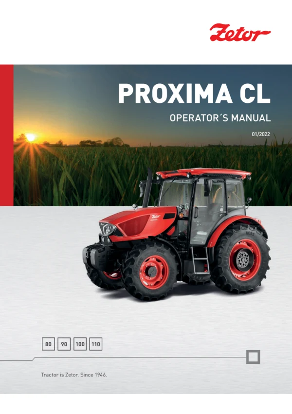 Zetor Proxima CL 90 — інструкція оператора англійською, редакція 01/2022