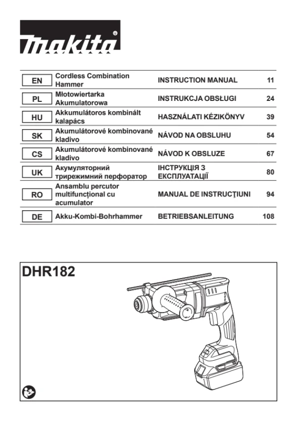 Makita DHR182 — інструкція українською, польською та англійською