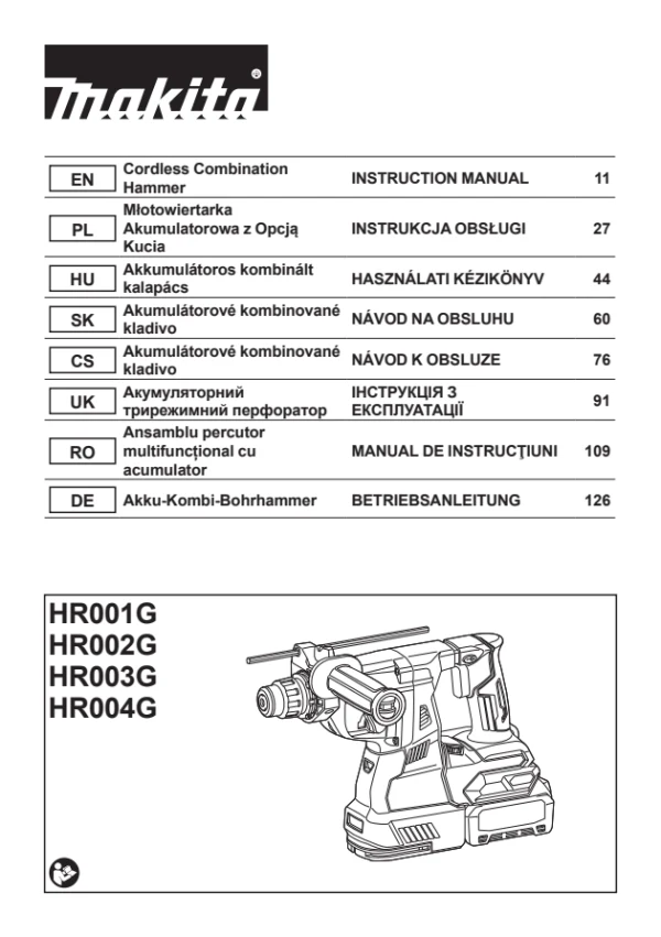 Makita HR004G — інструкція українською, польською та англійською