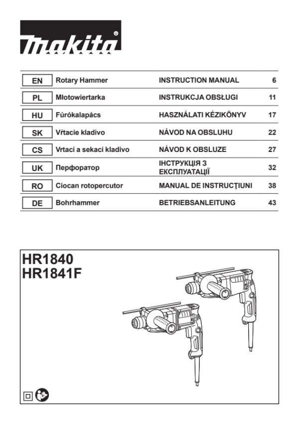 Makita HR1841F — інструкція українською, польською та англійською
