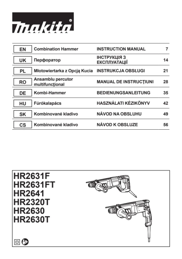 Makita HR2630 — інструкція українською, польською та англійською