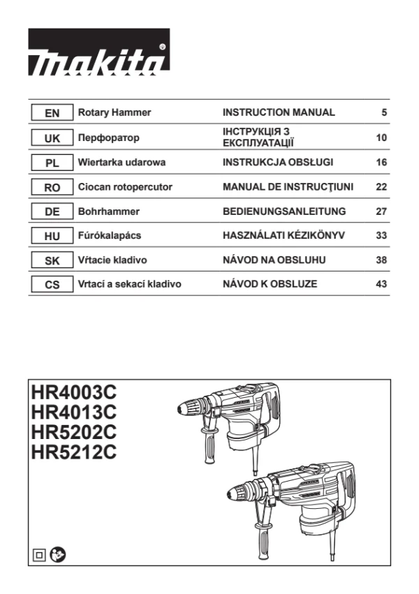 Makita HR4013C — інструкція українською, польською та англійською